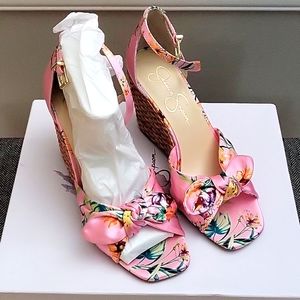 Jessica Simpson Pink Floral Wedge Heels, Size 7M